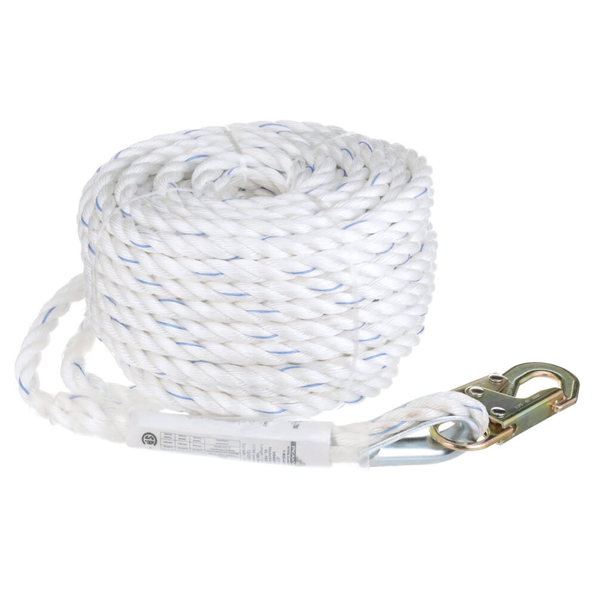 PeakWorks® - Standard Vertical Lifeline, 5/8" Rope - 100 FT - Snap Hook - Mode l# V84084100